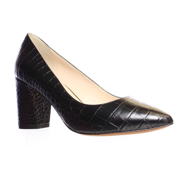 Cole Haan Karena Black Leather Pump Crocodile Print Leather Block Heel Shoes 10 - Picture 7 of 14